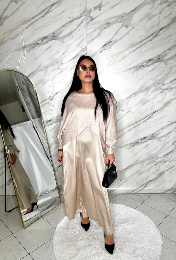 ABITO IN RASO CON MAGLIA INCROCIATA